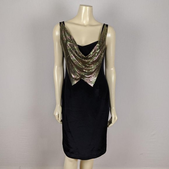 Kay‎ Unger black sheath dress with gold mesh 10 - Picture 7 of 12